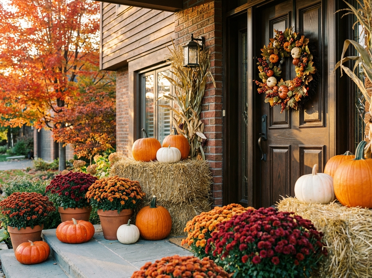 Beautifully decorated fall porch on a Canadian home