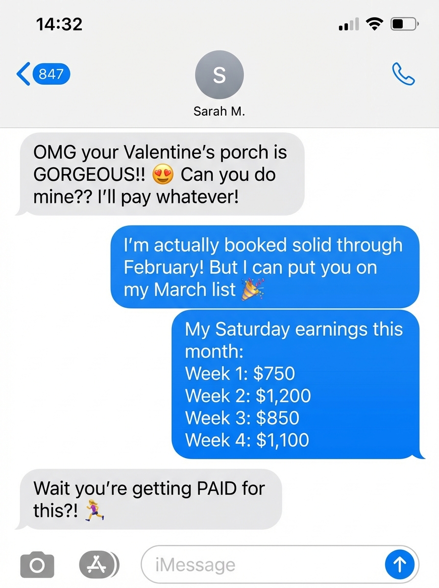 Text message from neighbor asking about porch decorating