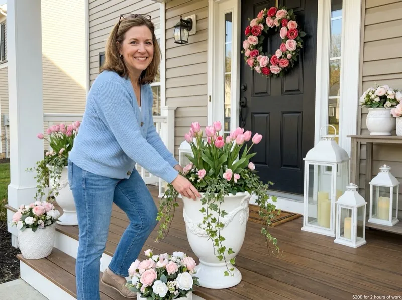 Sharon styling a beautifully decorated porch