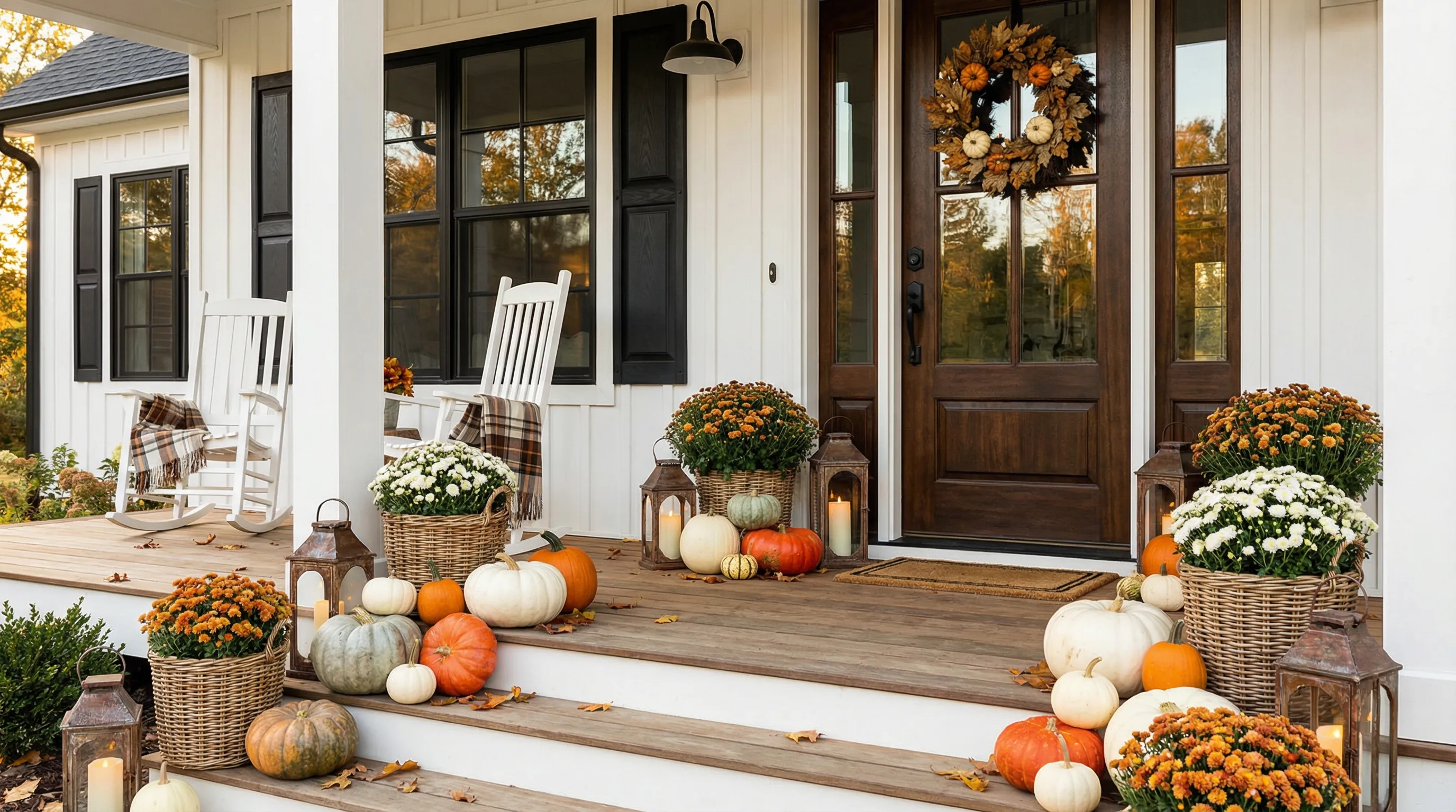 Professional pumpkin arrangement on front porch