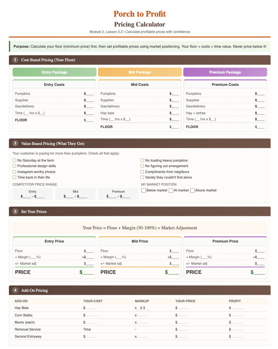 Full Course Bundle preview - Pricing Calculator worksheet