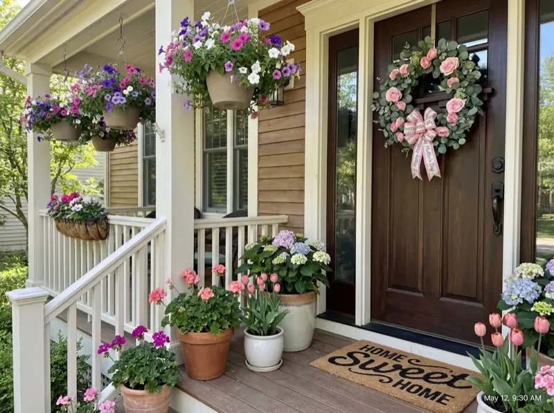 Spring porch decorated with flowers