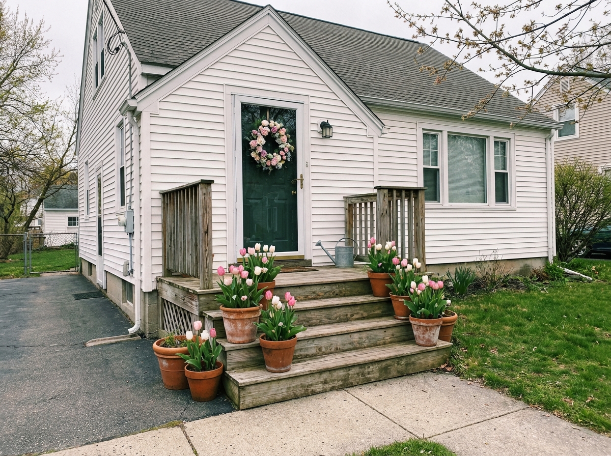 Beautiful spring porch decorated for Easter